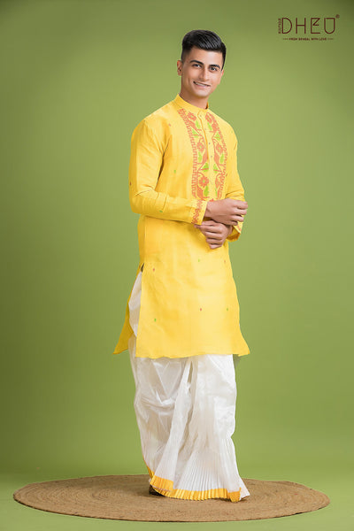 Dheu Jamdani Kurta Dhoti(Optional) Set