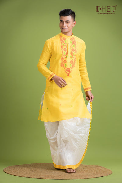 Dheu Jamdani Kurta Dhoti(Optional) Set