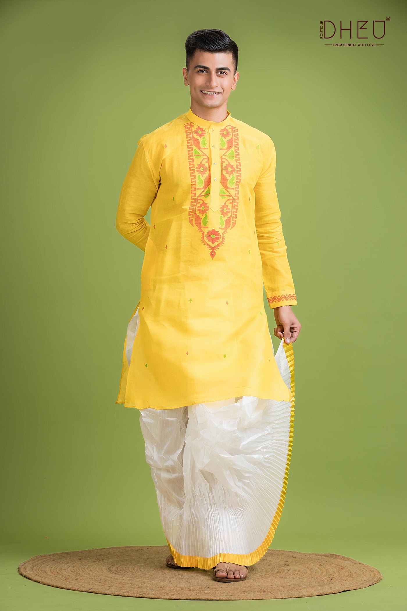 Dheu Jamdani Kurta Dhoti(Optional) Set