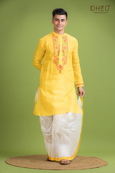 Dheu Jamdani Kurta Dhoti(Optional) Set
