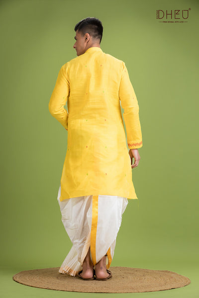 Dheu Jamdani Kurta Dhoti(Optional) Set