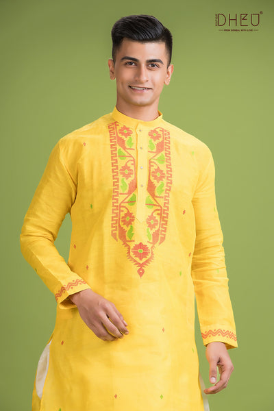 Dheu Jamdani Kurta Dhoti(Optional) Set