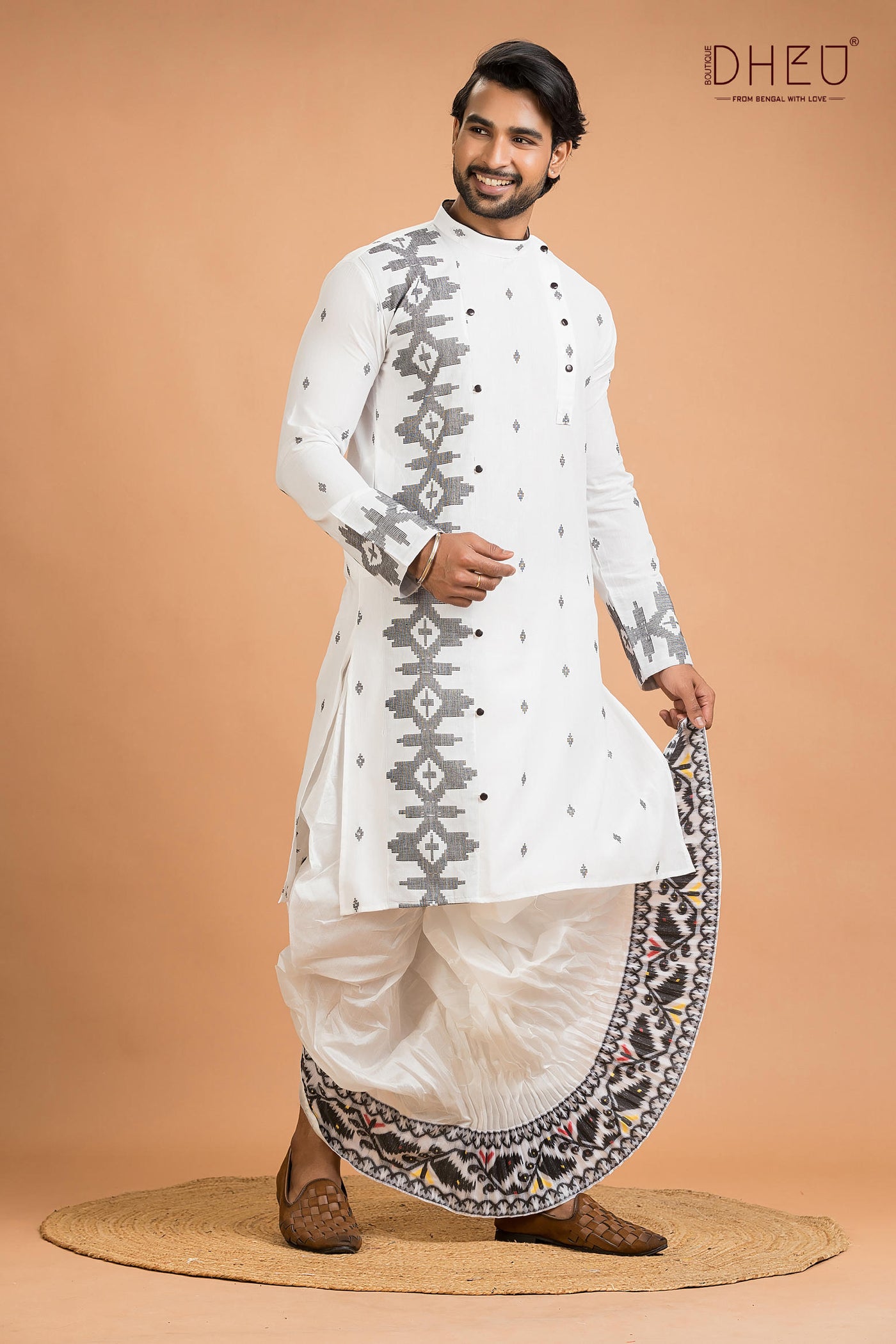 Dheu Jamdani Kurta Dhoti(Optional) Set