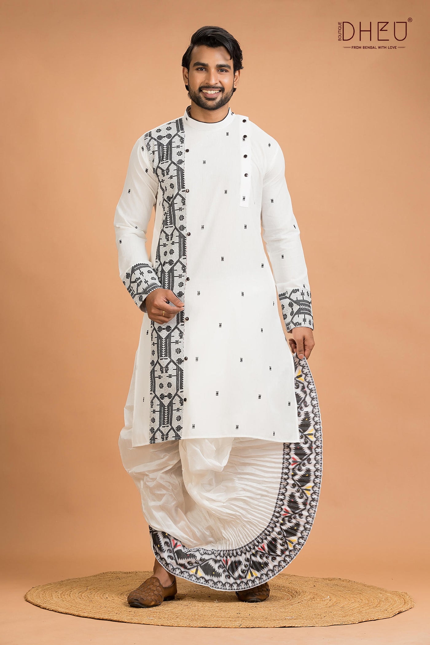 Dheu Jamdani Kurta Dhoti(Optional) Set