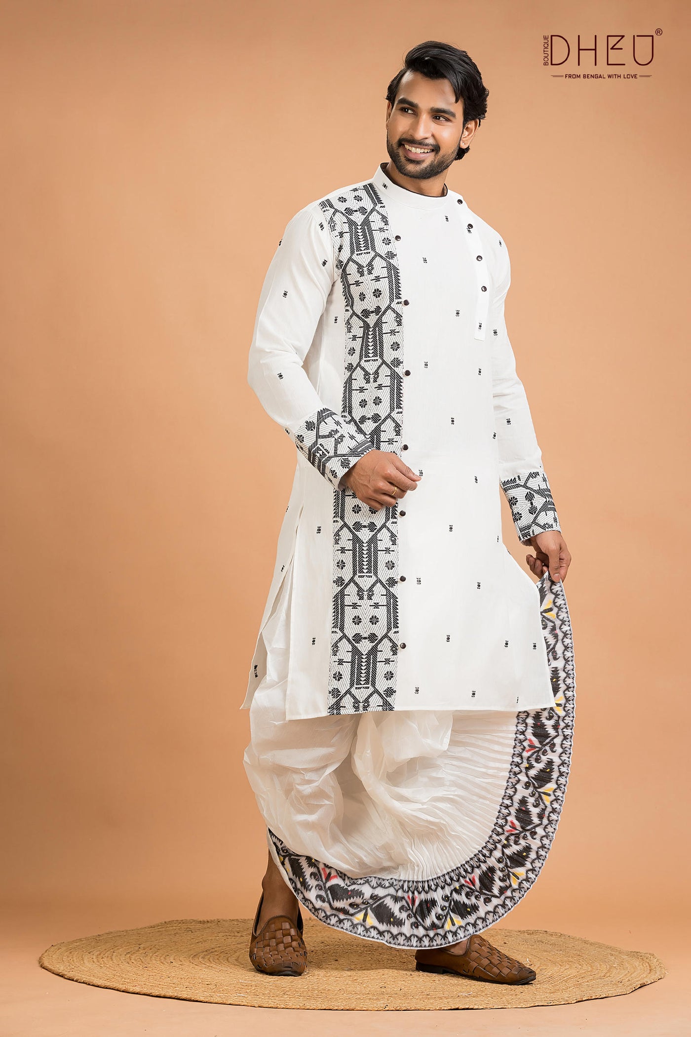Dheu Jamdani Kurta Dhoti(Optional) Set