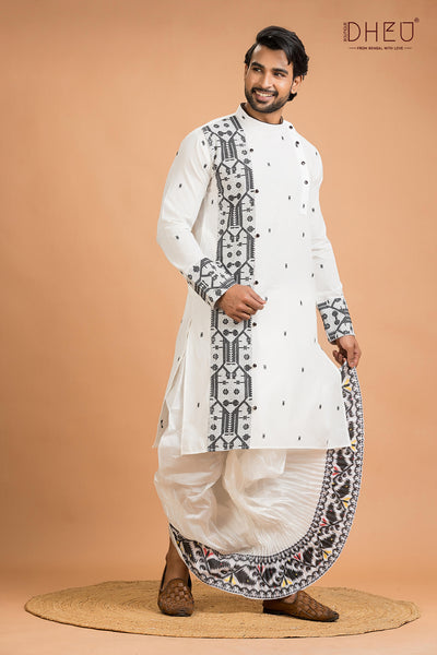 Dheu Jamdani Kurta Dhoti(Optional) Set