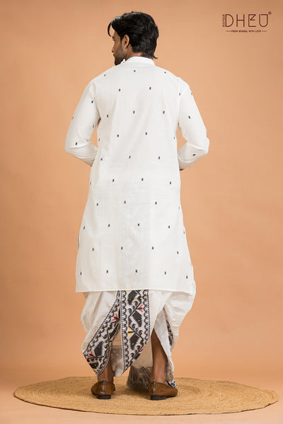 Dheu Jamdani Kurta Dhoti(Optional) Set