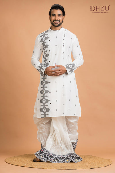 Dheu Jamdani Kurta Dhoti(Optional) Set