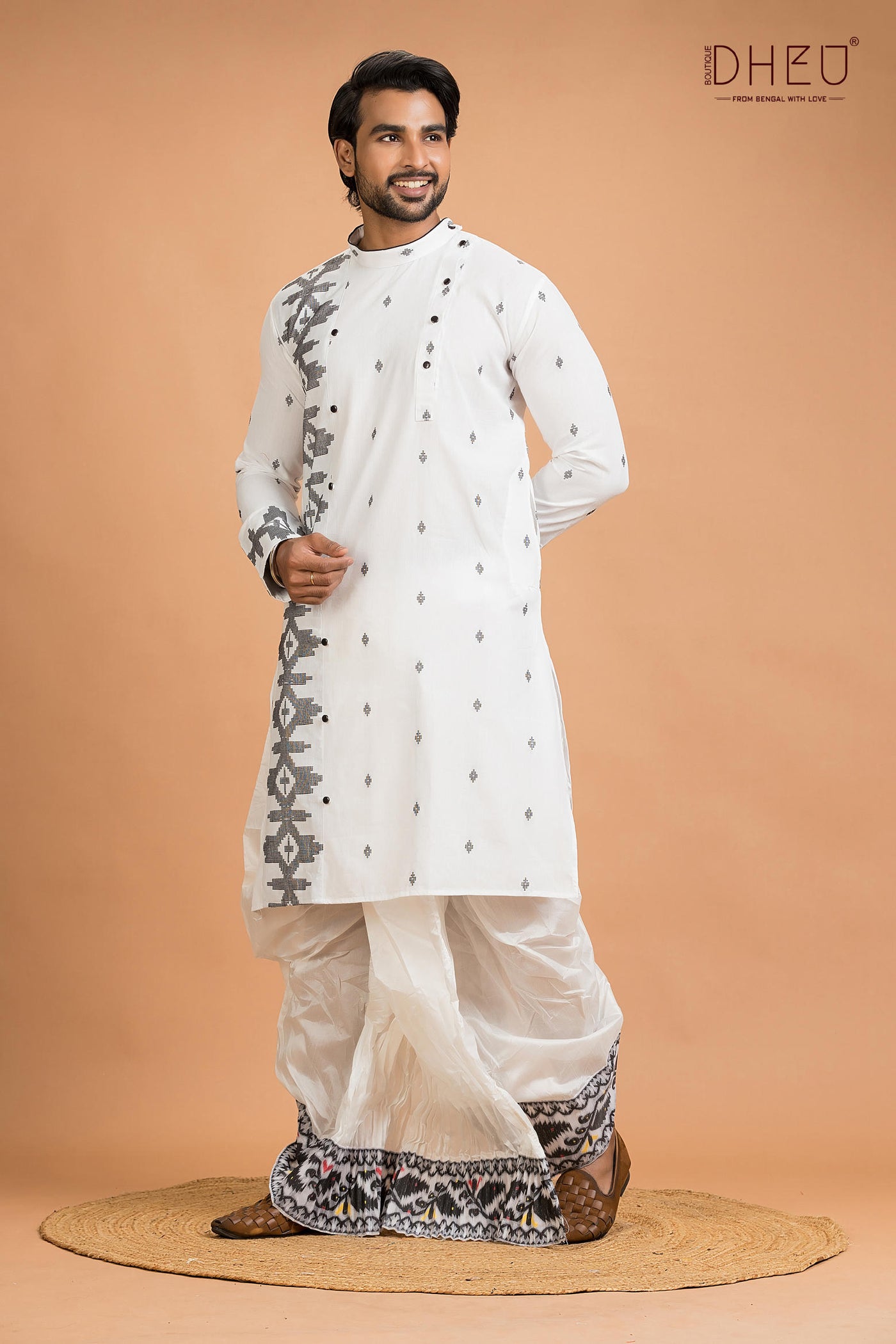 Dheu Jamdani Kurta Dhoti(Optional) Set