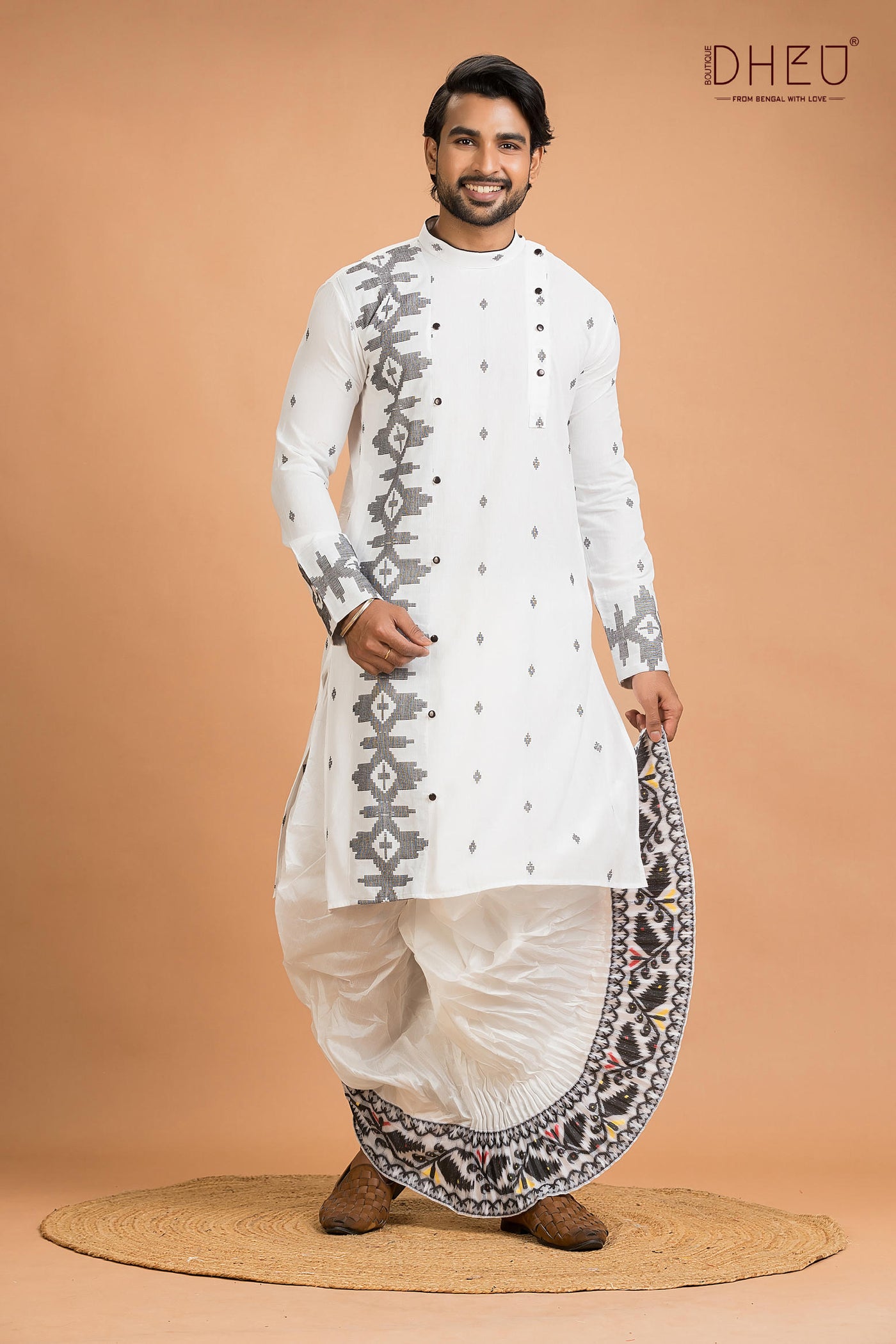 Dheu Jamdani Kurta Dhoti(Optional) Set