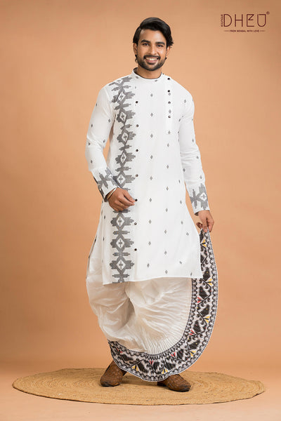 Dheu Jamdani Kurta Dhoti(Optional) Set