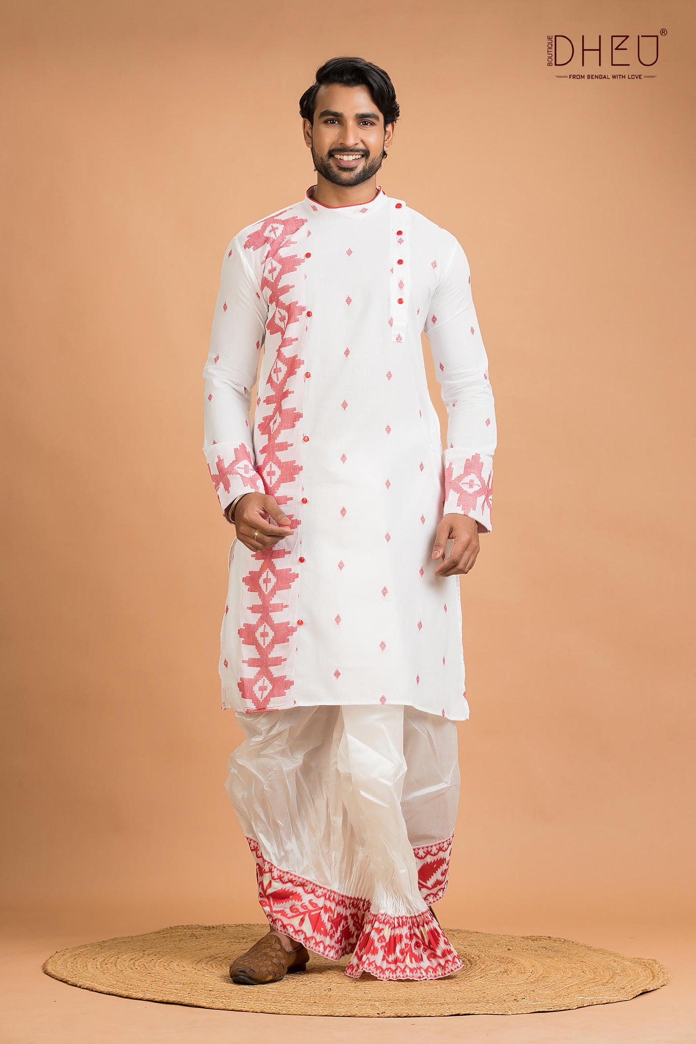Dheu Jamdani Kurta Dhoti(Optional) Set