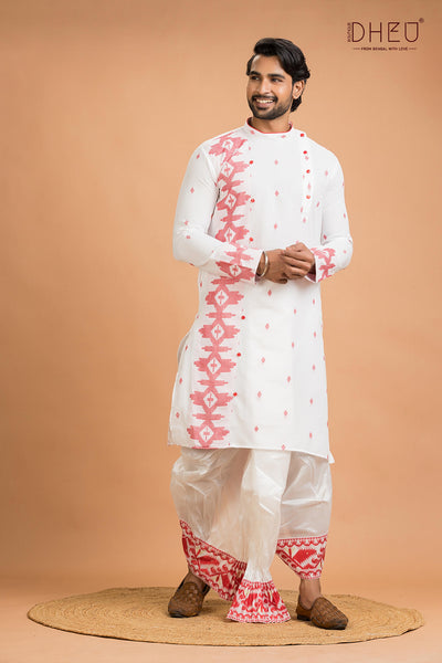 Dheu Jamdani Kurta Dhoti(Optional) Set