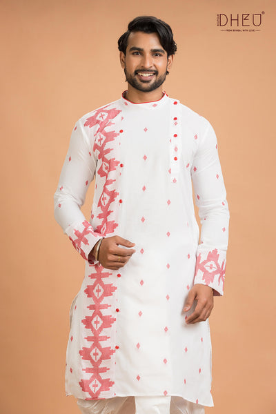 Dheu Jamdani Kurta Dhoti(Optional) Set