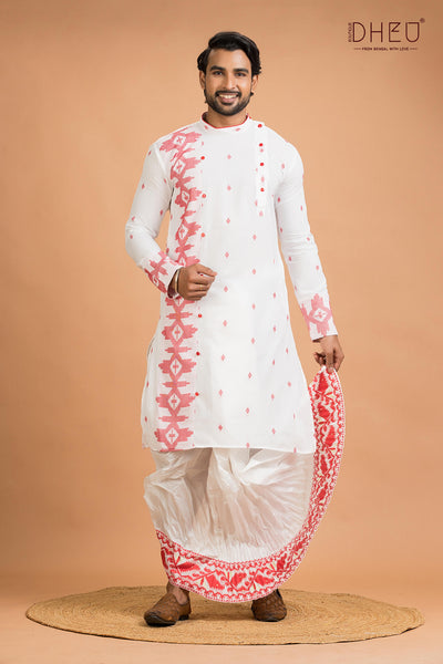 Dheu Jamdani Kurta Dhoti(Optional) Set