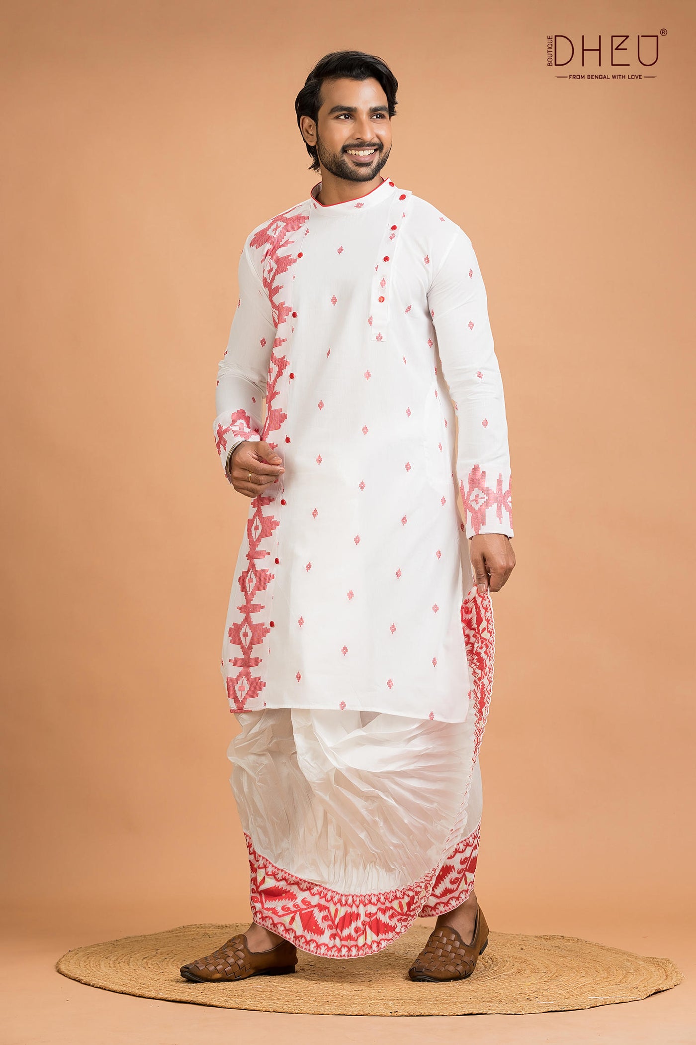 Dheu Jamdani Kurta Dhoti(Optional) Set