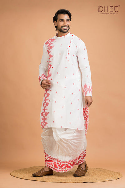 Dheu Jamdani Kurta Dhoti(Optional) Set