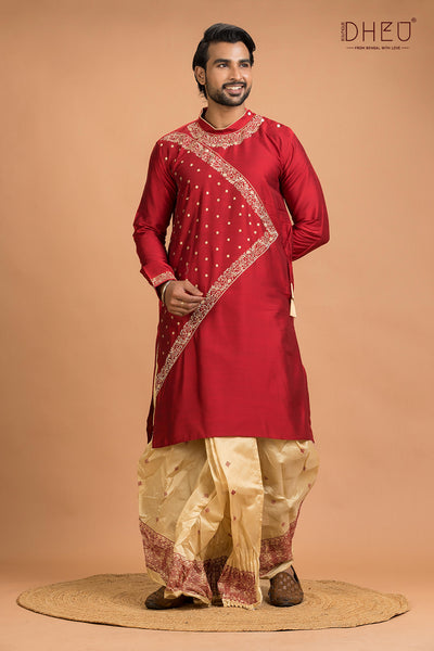Designer Silk Kurta Dhoti(Optional) Set