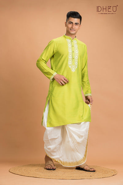 Designer Silk Kurta Dhoti(Optional) Set
