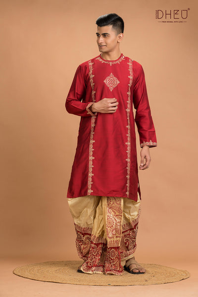 Designer Silk Kurta Dhoti(Optional) Set