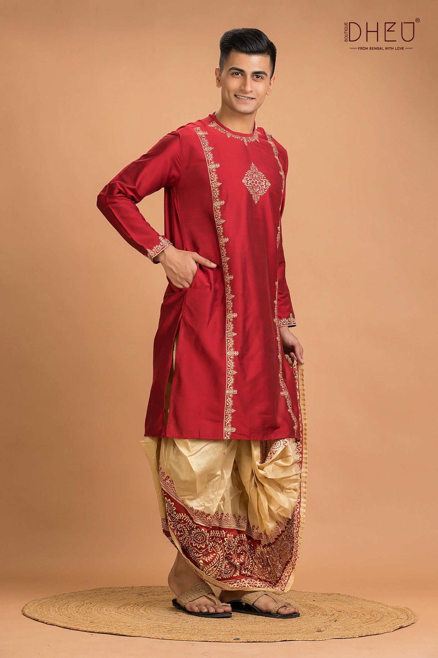 Designer Silk Kurta Dhoti(Optional) Set