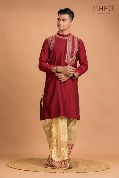 Designer Silk Kurta Dhoti(Optional) Set