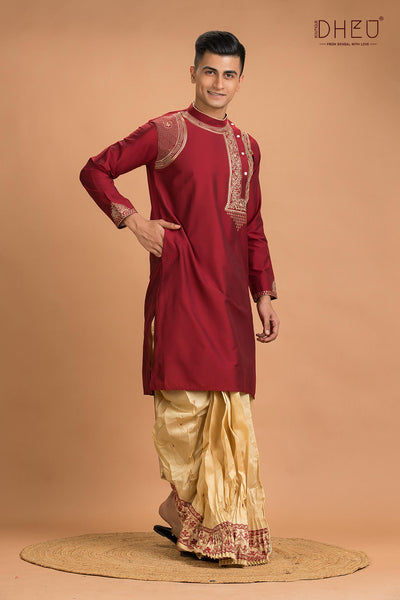 Designer Silk Kurta Dhoti(Optional) Set
