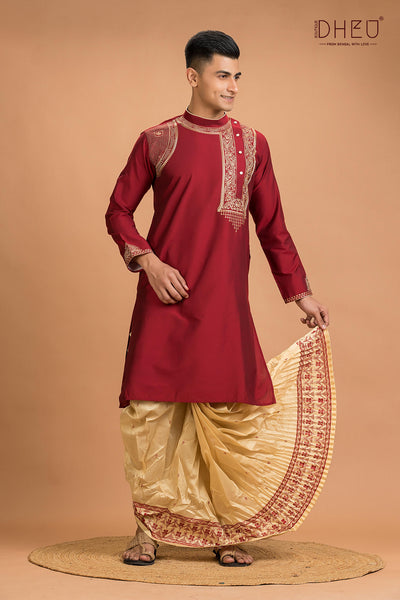 Designer Silk Kurta Dhoti(Optional) Set
