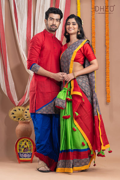 Surer Bhubaney-Mekhela-Kurta Couple Set