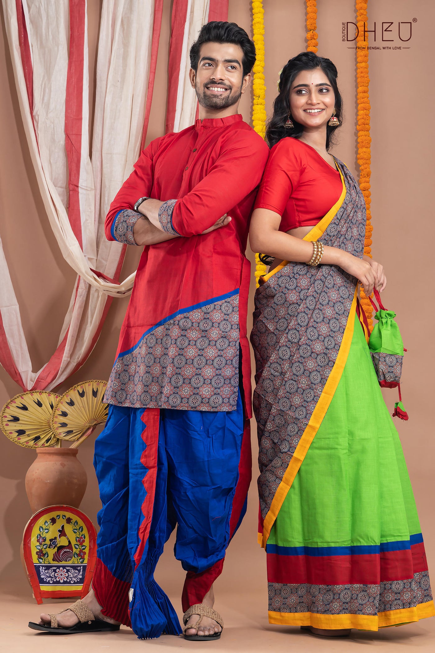 Surer Bhubaney-Mekhela-Kurta Couple Set