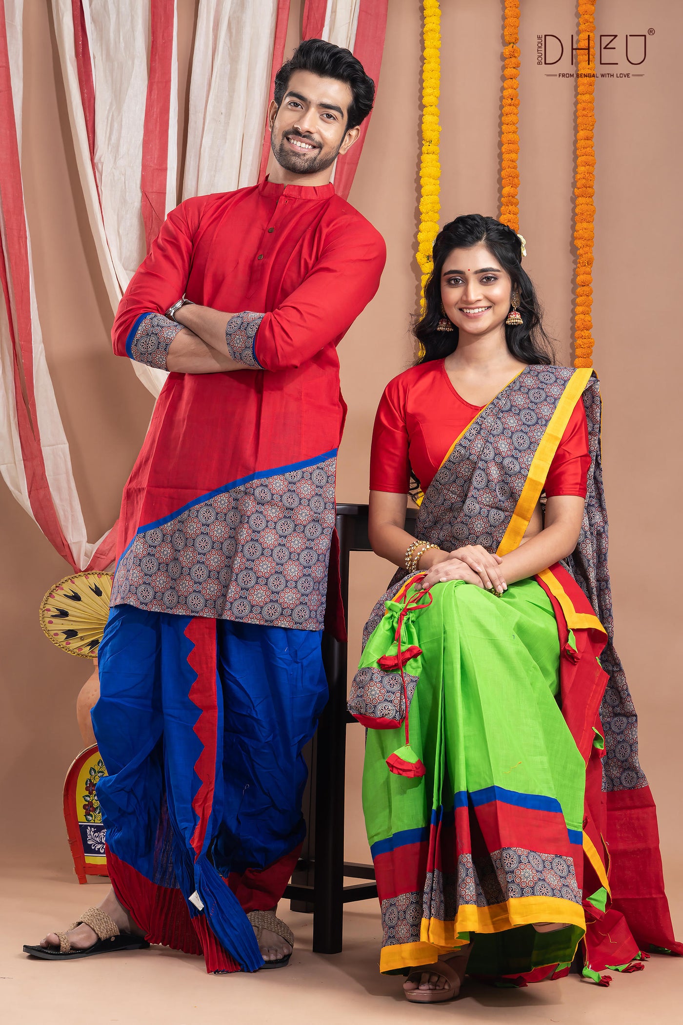 Surer Bhubaney-Mekhela-Kurta Couple Set