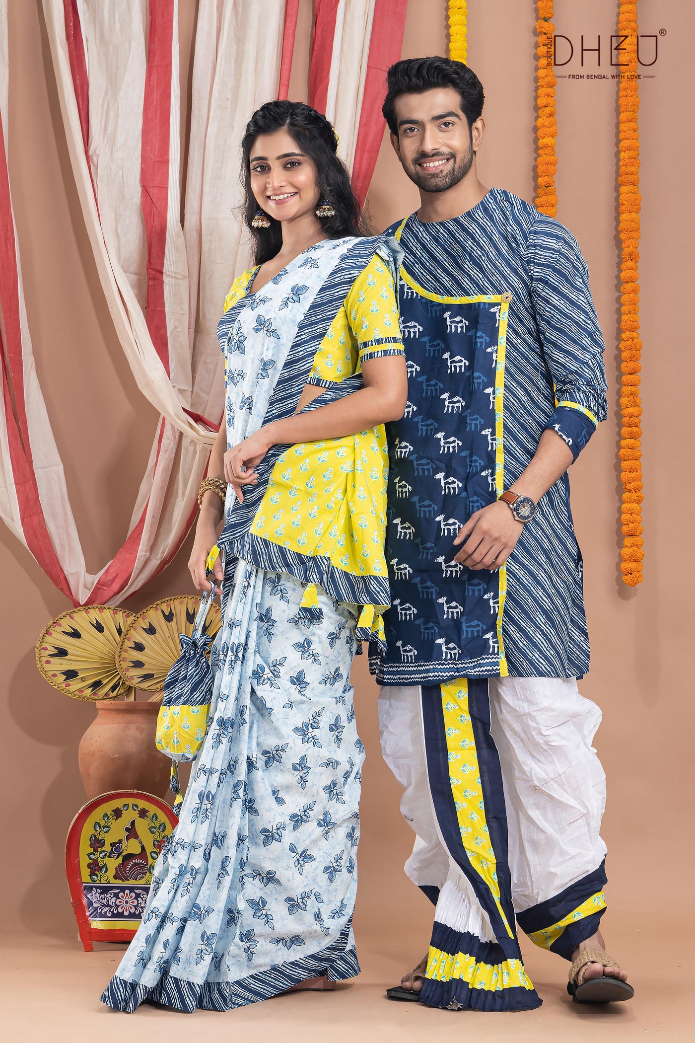 Ek Pashla Bristi-Kurta-Saree Couple Set