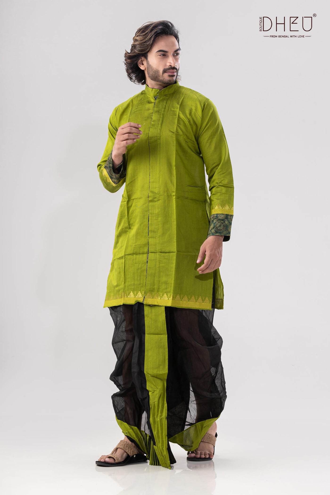 Dheu Exclusive Designer Silk Dhoti(Optional)Kurta Set
