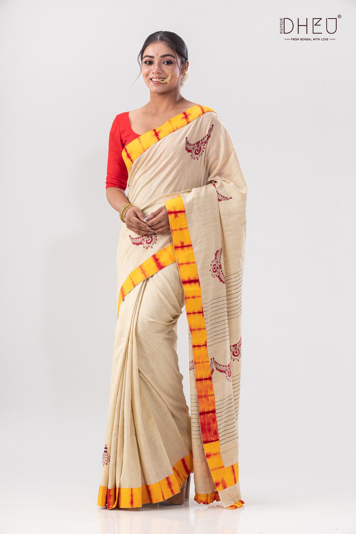 hand crafted kantha stitch ghicha silk saree at lowest price only at dheu.in