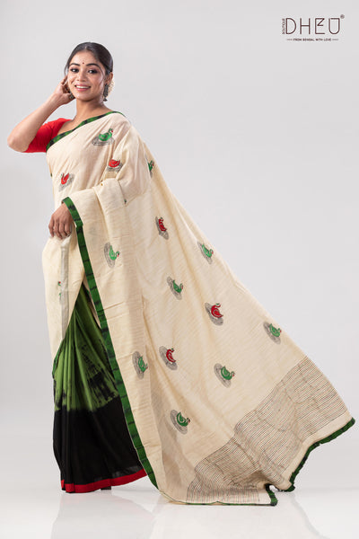 Hansjaru-Handcrafted Kantha Stitch Saree