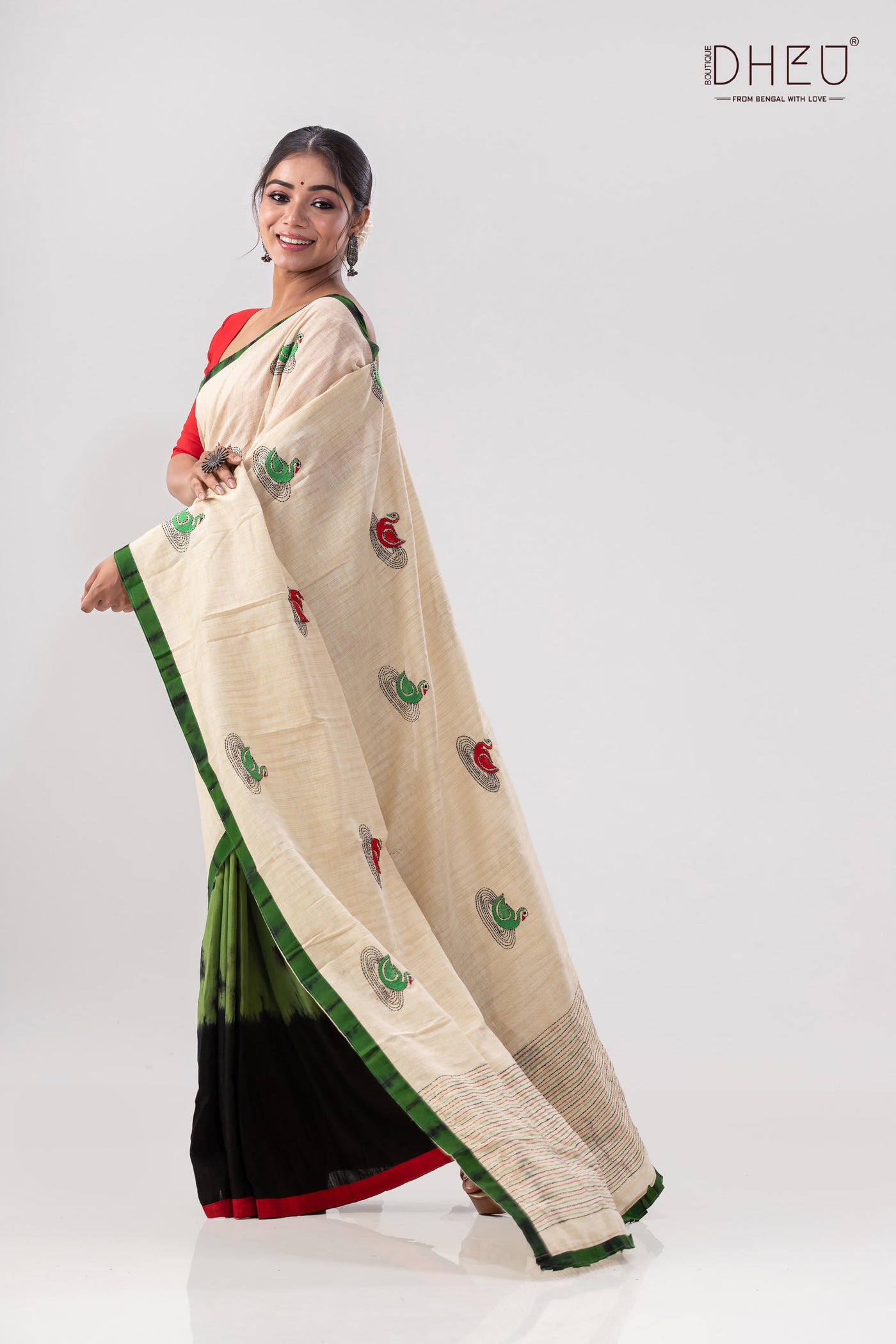 Hansjaru-Handcrafted Kantha Stitch Saree