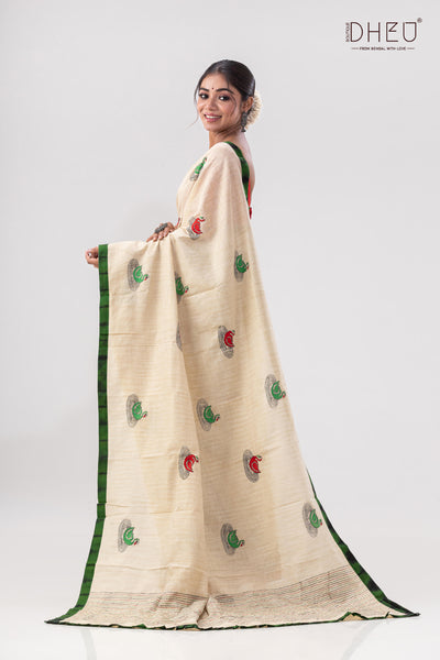 Hansjaru-Handcrafted Kantha Stitch Saree