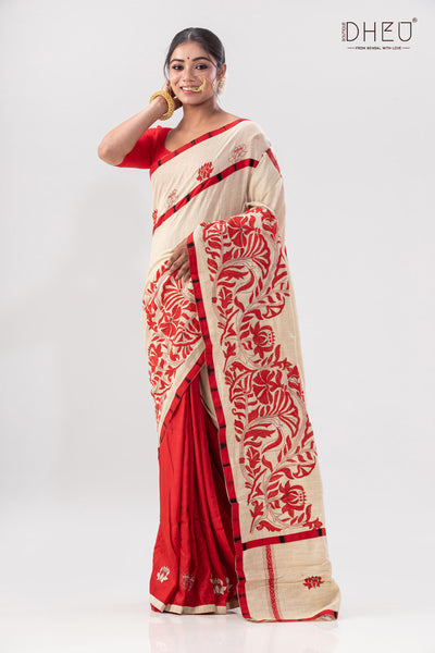 Dheu Exclusive -Hand crafted kantha saree