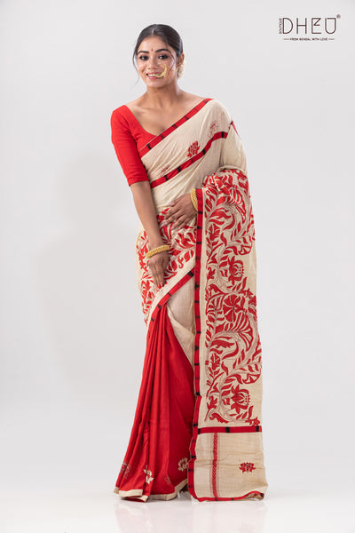 Dheu Exclusive -Hand crafted kantha saree