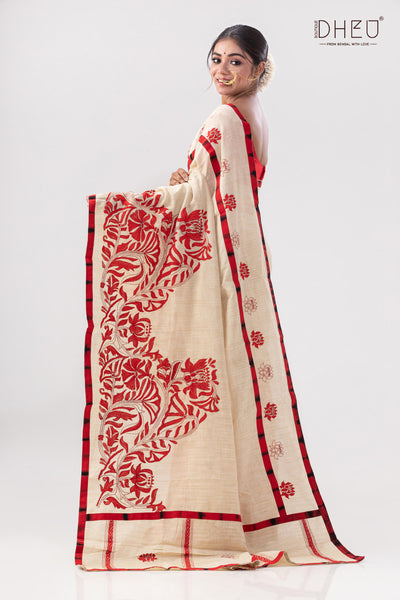 Dheu Exclusive -Hand crafted kantha saree