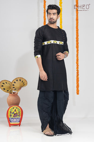 Elegant black kurta with black ready to wear dhoti from dheu.in