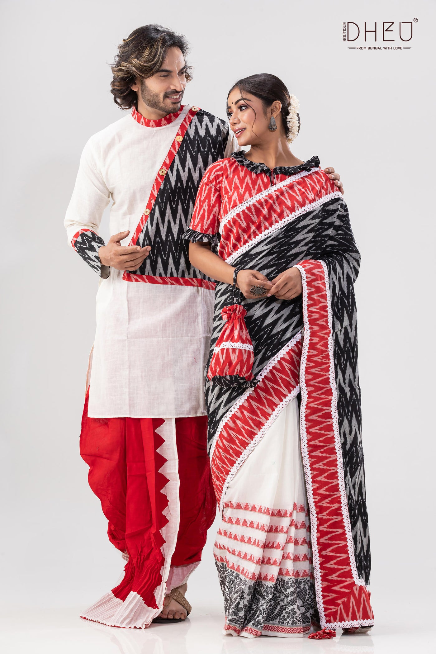 Saree Kurta Dhoti Couple set at Lowest Cost only at Boutique Dheu