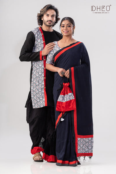 Saree Kurta Dhoti Couple set at Lowest Cost only at Boutique Dheu