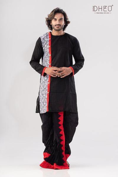 Sophisticate black kurta with black and red ready to wear dhoti from dheu.in