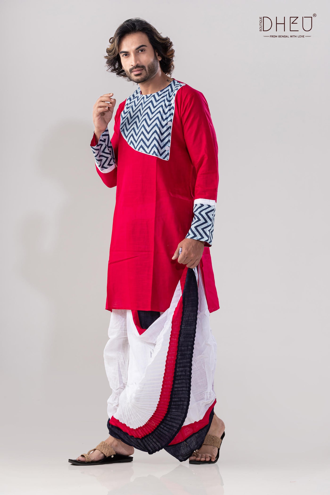 Elegant red and black kurta with designer dhoti only at dheu.in