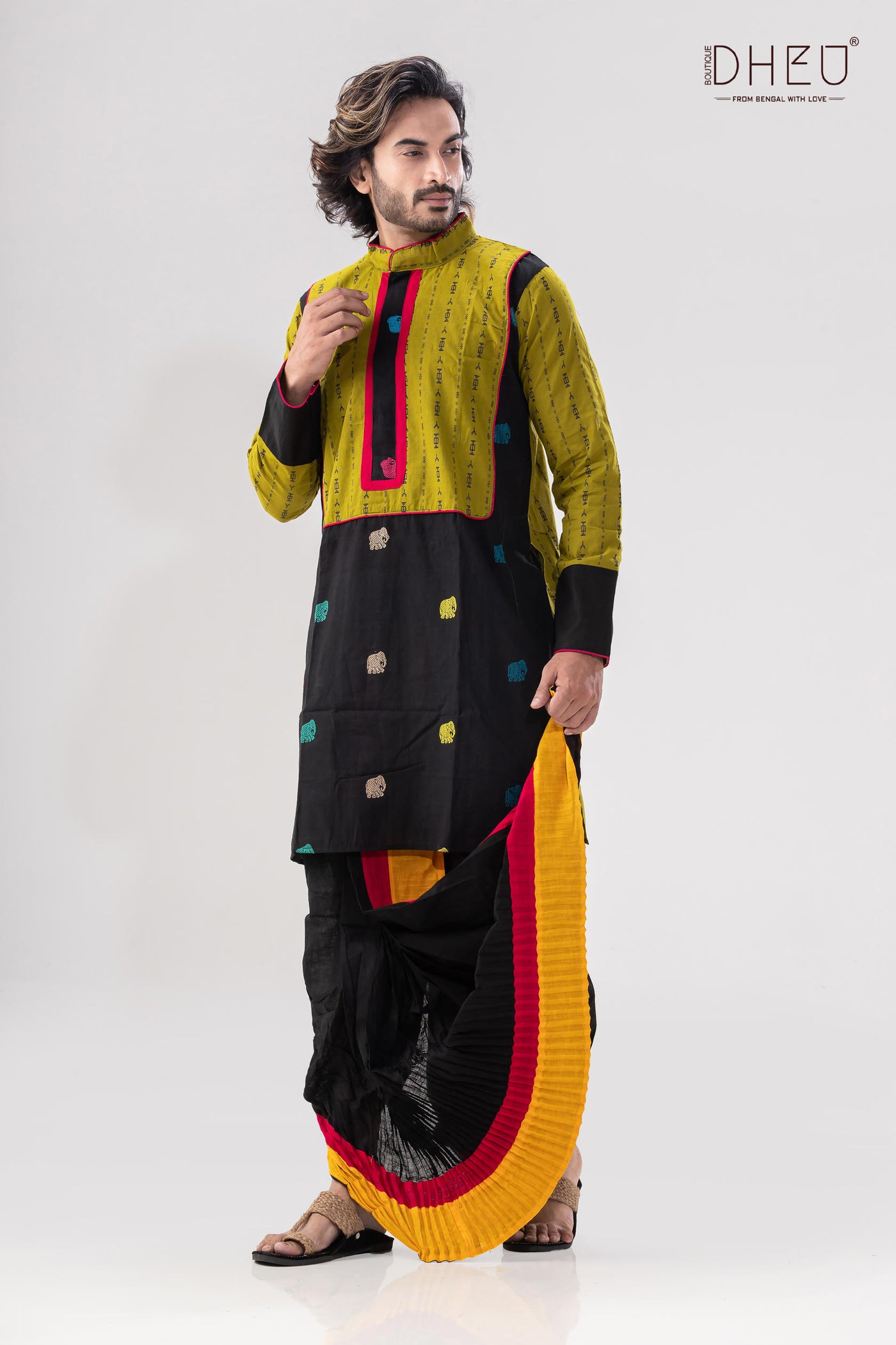 Sophisticate black & green kurta with black designer dhoti from dheu.in