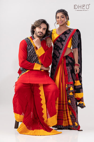 Tasher Ghawr- Mekhela-Kurta Couple Set