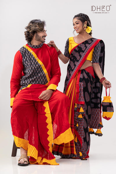 Tasher Ghawr- Designer Mekhela Couple Set