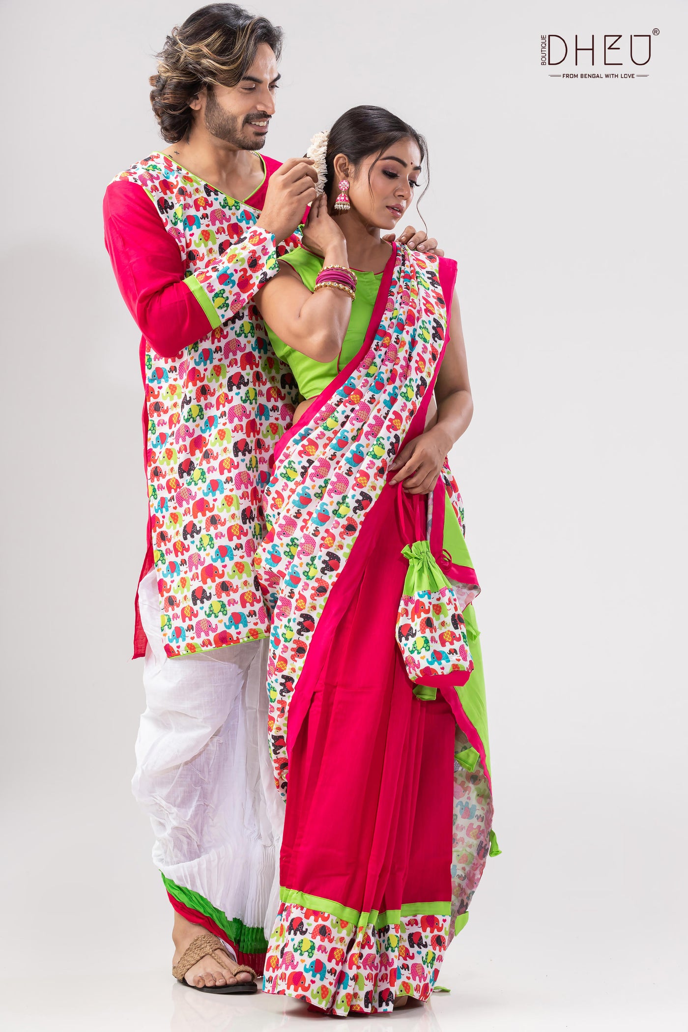 Mekhela Kurta Dhoti Couple set at Lowest Cost only at Boutique Dheu