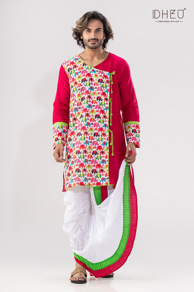 Sophisticate red kurta with white designer dhoti from dheu.in